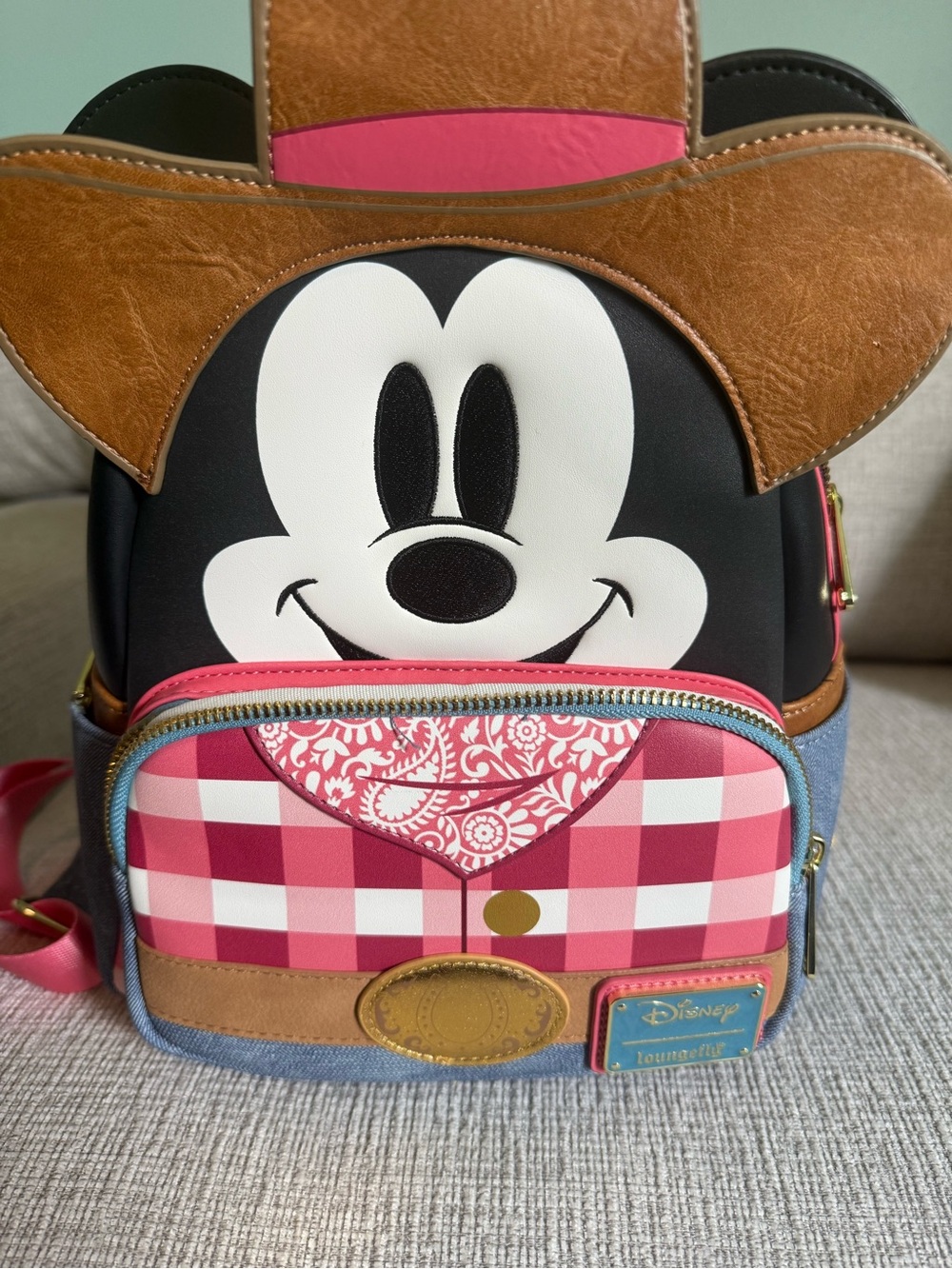 Disney Pink and Brown Mickey Cowboy Loungefly Backpack